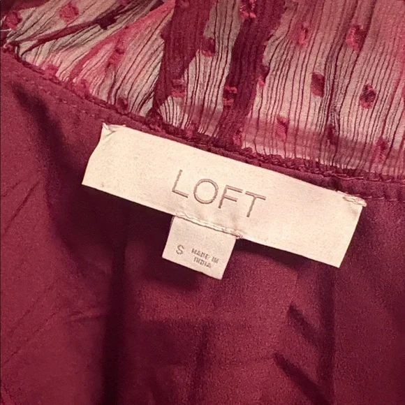 LOFT Deep Red Ruffle Blouse - Picture 3 of 4